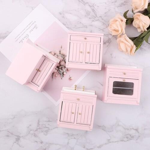 Doll House Miniature Pink Theme Corner Cabinet Wash Basin Cooking Bench 1:12 Dollhouse Accessories