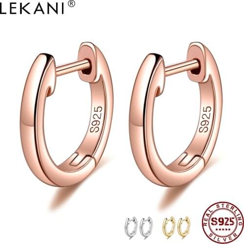 LEKANI Genuine Sterling Silver 925 Hoop Earrings For Women 3 Color Tiny Simple Earring Anniversary Female Jewelry New Listing