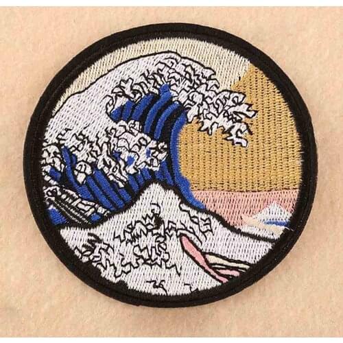 Sea Ocean Tokyo Kanagawa Osaka Wave Iron On Embroidered Clothes surfing Patch For Clothing Stickers Garment Apparel Accessories