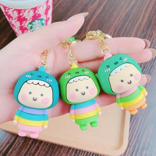 Cartoon Rainbow Dinosaur Doll Keychain Female Style Handbag Pendant Key Chain Cute Charm Car Keyring Gift