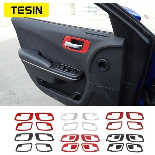 TESIN Car Inner Door Handle Trim Ring Cover Door Bowl Decoration Stickers For Dodge Charger 2011+ Car Interior Accessories