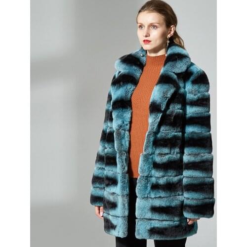 100% Rex Rabbit Fur Coat Jacket Long Sleeve Turn-Down Collar women Winter Thick Soft Warm Overcoat