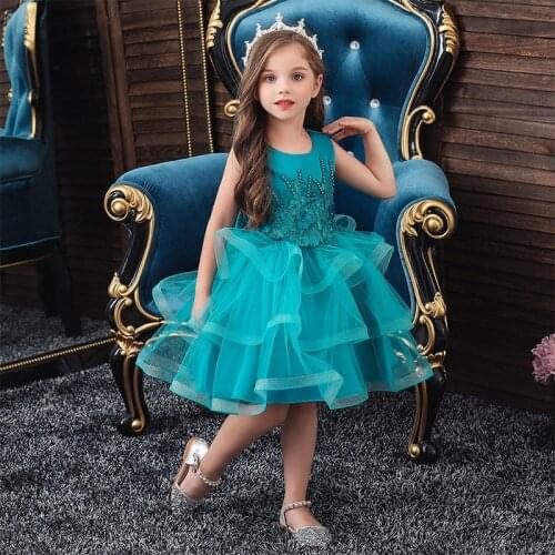 3-10Years New Kids Girl Cake Tutu Flower Dress Children Party Wedding Formal Dress for Girl Princess First Communion Costume