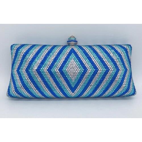 2021 New Arrival Blue/White Crystal Clutch Purse Fashion Women Diamond Pattern Ladies Small Phone Bag Clutches Shoulder Handbag