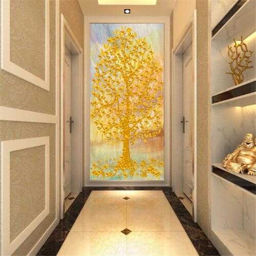 3D large fresco high-definition home and cash cow Chinese-style corridor corridor wall wallpaper rich tree non-woven wallpaper
