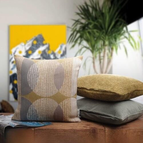 Solid embroidered Flocked cushion cover gray yellow thickened throw pillow cover circle geometric brown pillowcase office pillow