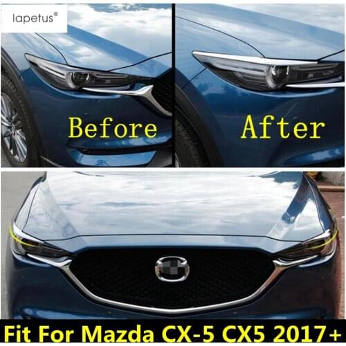 Lapetus Accessories Fit For Mazda CX-5 CX5 2017 - 2021 Front Head Lights Headlight Lamp Eyelid Eyebrow Molding Cover Kit Trim