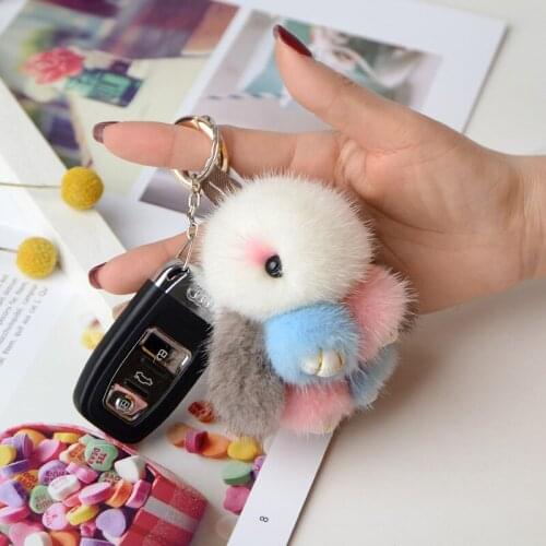 Plush Car Keychain Mink Hair Rabbit Bags Pendant High Quality Keyrings Gift for Kids Girlfriend