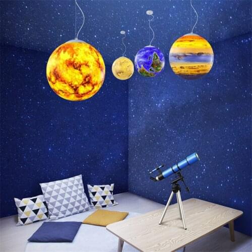 Nordic Hand-painted Planet Pendant Lights Restaurant Childrens Room Bedroom Hotel Moon Ball Hanging Lights Moon Deco Lamps