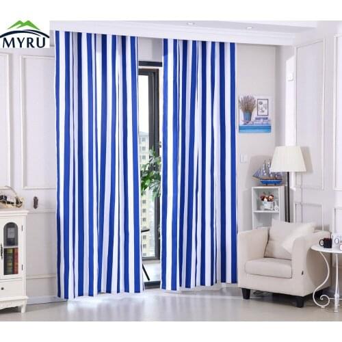 MYRU Mediterranean style blue and white striped cloth curtain sailor navy style Cotton canvas cloth curtain semi shade