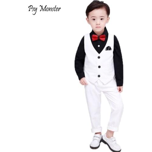 Boys Formal Tuxedo Weeding Suits kids Vest Pants 2pcs Prince Performance Costume Children Clothing Birthday Dress Gift Suit F158