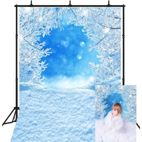 Winter Snow Frozen Tree Backdrop Photography Christmas Blue Snow Wonderland Vinyl Background Newborn Baby Portrait Photo Studio