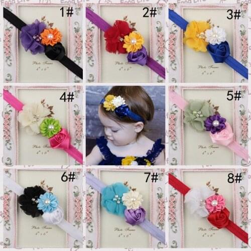 Yundfly 8PCS Fashion Chiffon Rose Flower Girls Headband Party Dress Matching Hair Accessories Children Headwear Photo Props