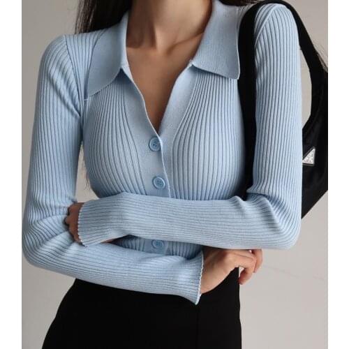 Small Fold Buckle Sexy V-neck Full Sleeve Knitted Bottoming Tips Cardigan Sweater for Women Cardigan Women