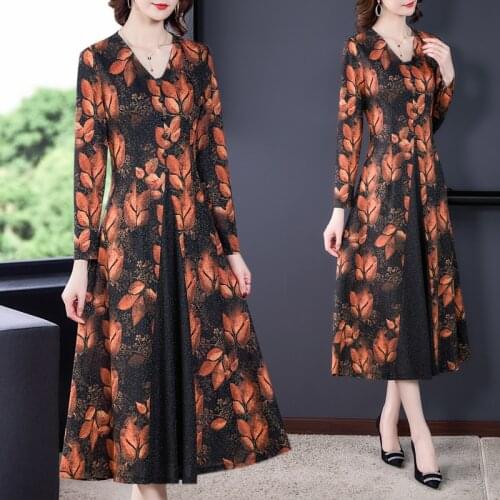 Spring Casual Floral Long Sleeve Midi Sequins Dress Autumn Female Korean Vintage Beach Dress 2021 Elegant Bodycon Party Vestidos