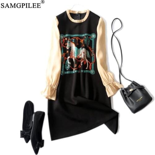 Winter Dress Women 2020 New Plus Suze A Line Long Sleeve Hot Rhinestone Horse Space Cotton A-line Autumn Dresses For Woman 4XL