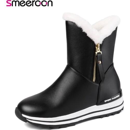 Smeeroon 2020 winter warm snow boots for female round toe shoes casual dress ladies ankle boots wholesale black ladies boots