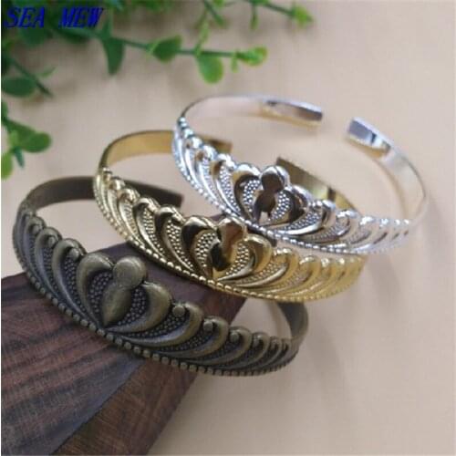 1PCS 60mm Fashion Metal Copper Crown Bangles Charm For Women Jewelry Raw Brass Antique Bronze Silver Color