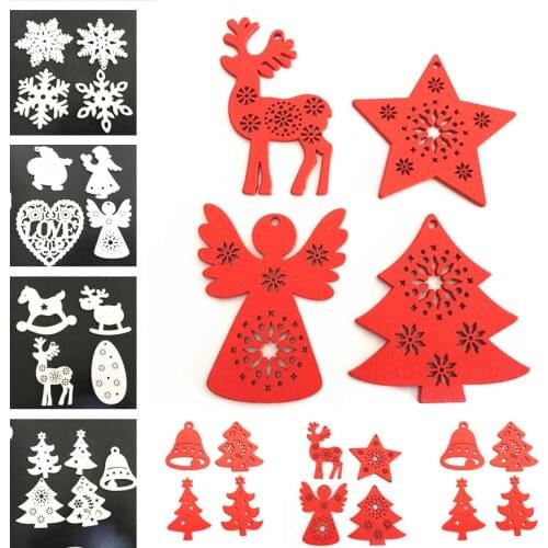 10pcs New Year 2020 Gift Christmas Tree Decorations for Home Wood Ornaments Navidad Wooden Hanging Pendants Noel DIY Craft Natal