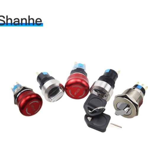 16mm/19mm/22mm Waterproof Metal Latching Emergency STOP Mushroom Push Button Switch Key Rotary Switch Metal switch 2/3 Position