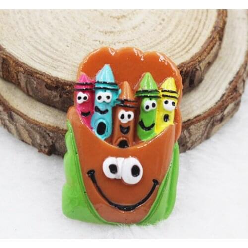 20pcs/lot Go Back To School Flatback Resins Planar Color Brush Pencil Bag Resin Cabochon DIY Crafts Embellishments