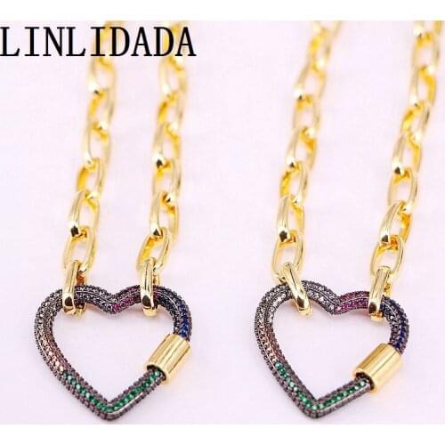 3Pcs Heart Shape CZ Micro Pave Lock Screw Buckle Clasps Necklaces, Cubic Zirconia charm carabiner clasp,fashion necklaces