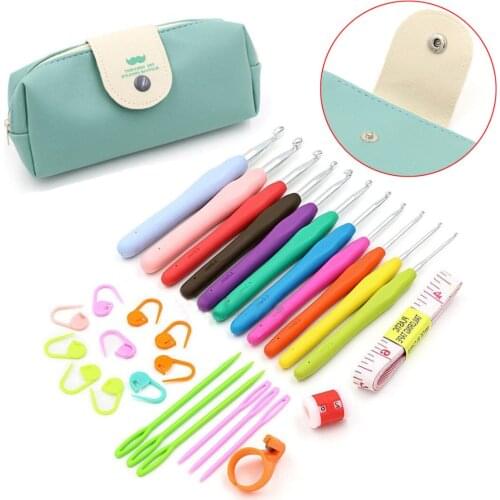 30pcs/set Newest Crochet Hooks Kit Yarn Knitting Needles Clips Sewing Tool Set with Bag