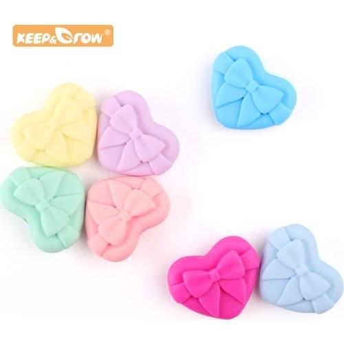 Keep&Grow 50pcs Silicone Newborn Bow Heart Beads Baby Molar Necklace Nipple Chain Accessories Cute Beads Non-toxic and safe Toy