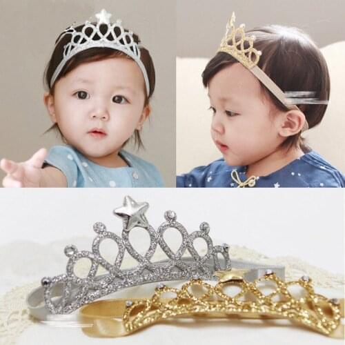 Girls Baby Hair Accessories Princess Tiaras Crown Gold Silver Headband Elastic Birthday Gift Headbands