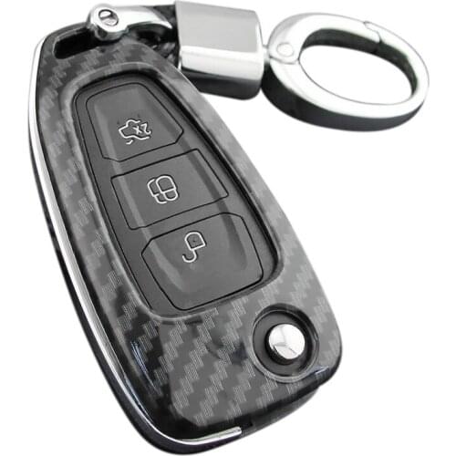 AU04 -for Ford Focus 2012-2018 Car Carbon Fiber Smart Key Cover Case with Key Chain Accessories for Ford Escape Kuga 2013-2019