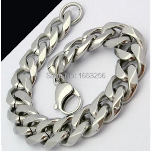 8mm/13mm/15mm Shiny Stainless steel Solid Curb Link Chain Bracelet in Women Men