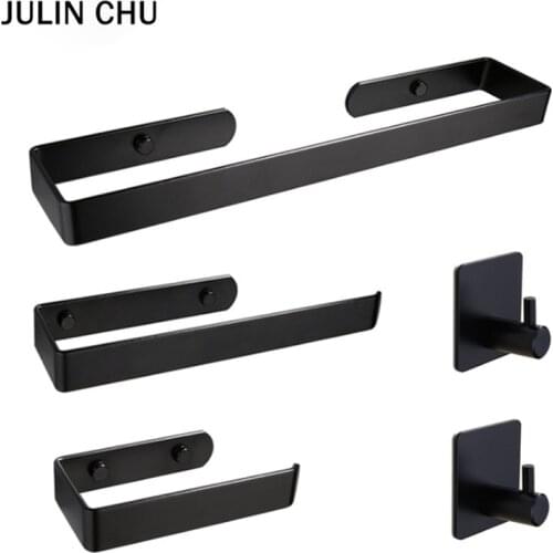 Black Bathroom Accessories Set Space Aluminium Toilet Tissue Roll Holder Paper Towel Rail Ring Robe Hooks Bathroom Hardware Sets
