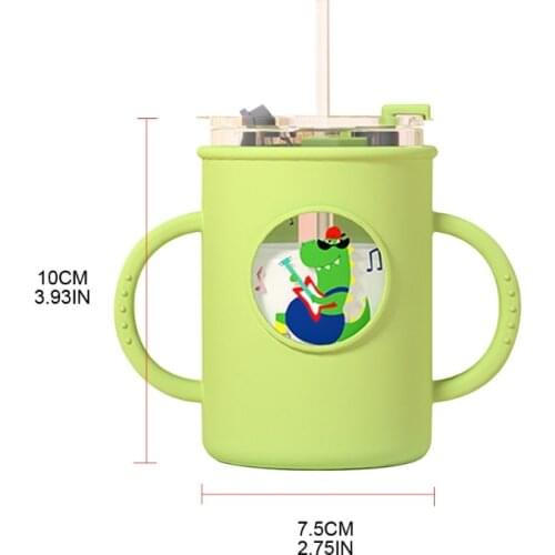 Anti-falling Baby Milk Cup with Straw Silicone Double Handle Sleeve Children Water Cup Portable Kids Drinking Glasses