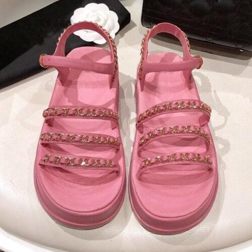 Designer Metal Chain Platform Shoes For Women Peep Toe Ankle Strap Woman Sandals Casual Comfortable Summer Shoes For Women