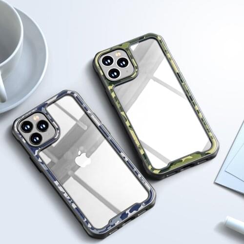Camouflage Armor Case For iPhone 12 Pro Max Case Silicone Acrylic Hybrid Shockproof Transparent Back Cover for iPhone 12 Case
