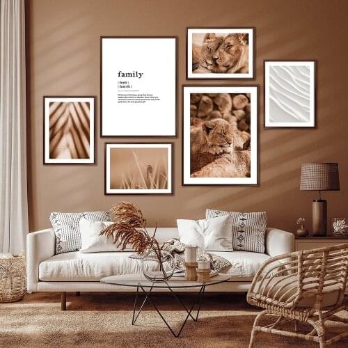 Beige Lion Bird Canvas Painting Bohemia Family Quote Poster Print Wall Art Pictures for Living Room Modern Interior Home Decor