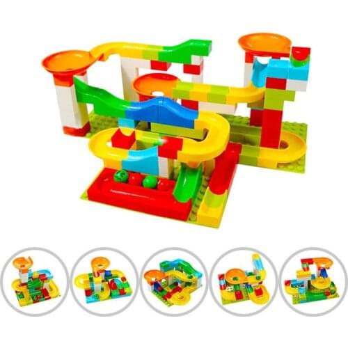 52-208pcs Marble Race Run Maze Balls Track Building Blocks DIY Slides Changeable Big Size Brick Educational Toys for Children