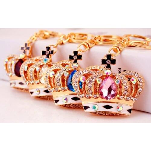 Korean-Style Creative Diamond-Set Gem Crown Key Chain Car Metal Pendant Womens Bag Accessories Key Ring Small Jewelry