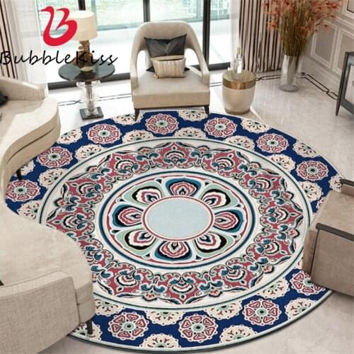 Bubble Kiss Flower Pattern Round Carpet Polyester European Style Bedroom Area Rugs Modern Home Retro Kids Room Decorative