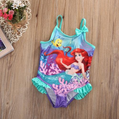 2020 Princess Mermaid Baby Girls Swimwear One Piece Bikini Children Swimsuit Cartoon Cute Bathing Swimming Suit Beachwear 1-5Y