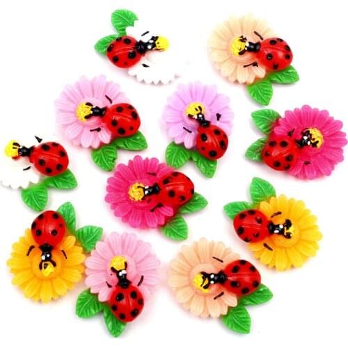 LF 30Pcs 26x20mm Mixed Ladybug Resin Cabochon Flatback Decoration Crafts Embellishments For Scrapbooking Diy Accessories