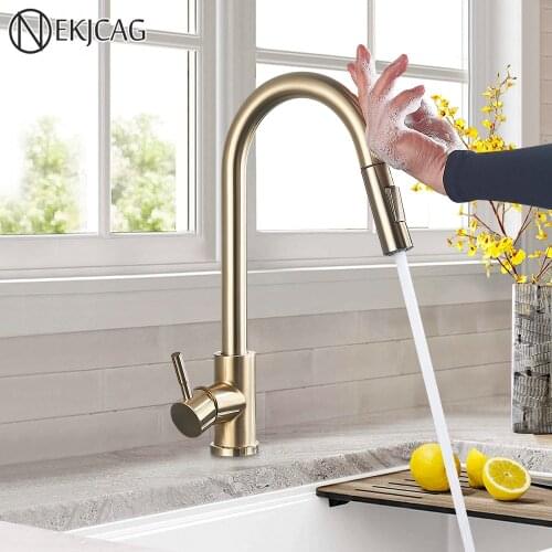 Brushed nickel/Black Kitchen Sense Faucet Pull out 360 rotation Smart Touch On Kitchen Faucets Crane Hot Cold water Mixer Taps