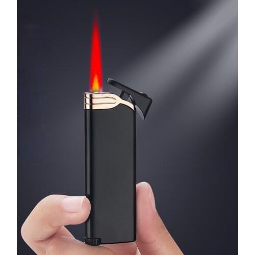 Metal Inflatable Lighter Thin and Light Straight Into The Red Flame Windproof Lighter Personality Tobacco Accessories Mens Gift
