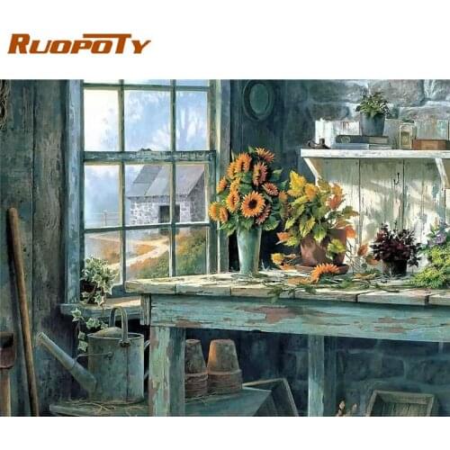 RUOPOTY Acrylic Painting By Numbers For Adults With Frame 60x75cm Garden Scenery Modern Wall Art Picture By Numbers For Diy Gift