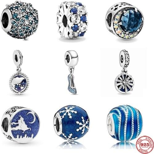 New blue shoe pendant daisy flower crystal clip diy Beads fit Original Pandora Charms Silver 925 Bracelet DIY Women Jewelry