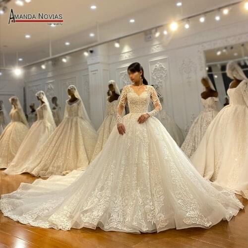 New Vestido De Novia Long Sleeve Lace Wedding Dress Luxury Bride Dresses Ball Gown Casamento