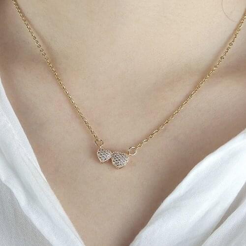 Love Heart Titanium Steel Necklace Colorless Heart To Heart Pendant Small Design Sense Clavicle Chain Necklace Girlfriend Gift