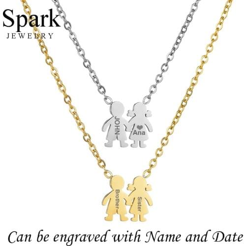 Spark Custom Engraved Name Date Necklace Stainless Steel Baby Boy Girl Personalized Nameplate Necklaces For Women Birthday Gift