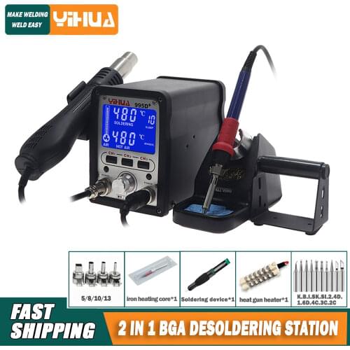 Yihua 995D 995D+ SMD soldering station hot air gun soldering iron BGA rework station telephone repair welding station