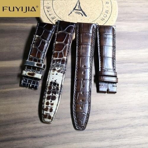 New FUYIJIA Custom PORTUGIESER Strap 20MM 22MM Crocodile Watchbands Men Genuine Alligator Watch Band Handmade Waterproof Belt 19